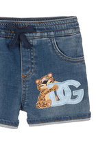 Leopard Logo Denim Shorts